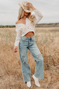 Grace & Flare Crochet Knit Blouse (Natural) - NanaMacs