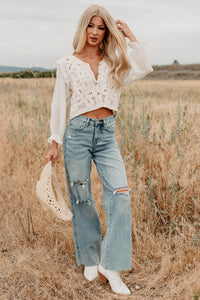 Grace & Flare Crochet Knit Blouse (Natural) - NanaMacs