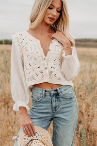Grace & Flare Crochet Knit Blouse (Natural) - NanaMacs
