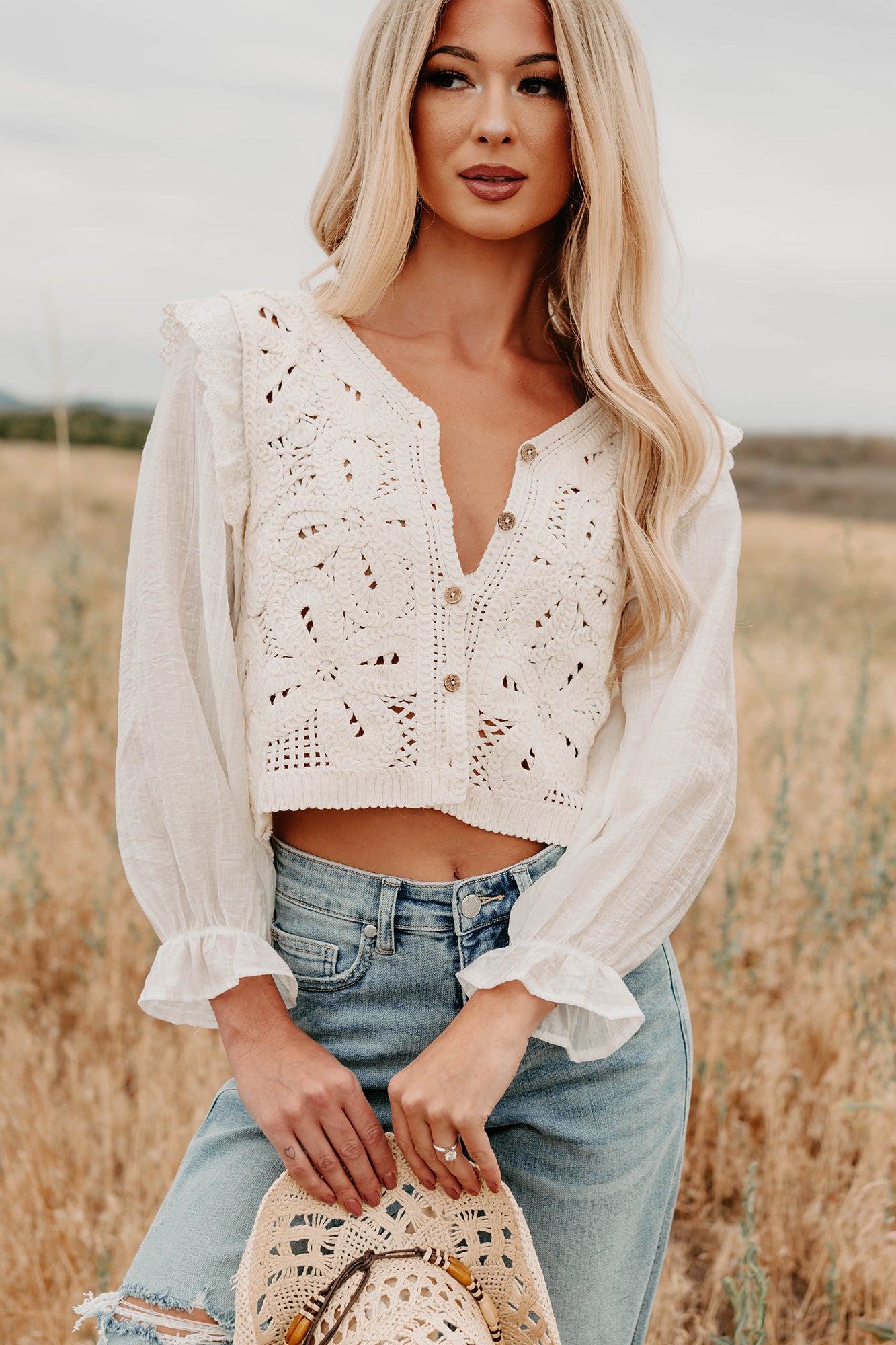 Grace & Flare Crochet Knit Blouse (Natural) · NanaMacs