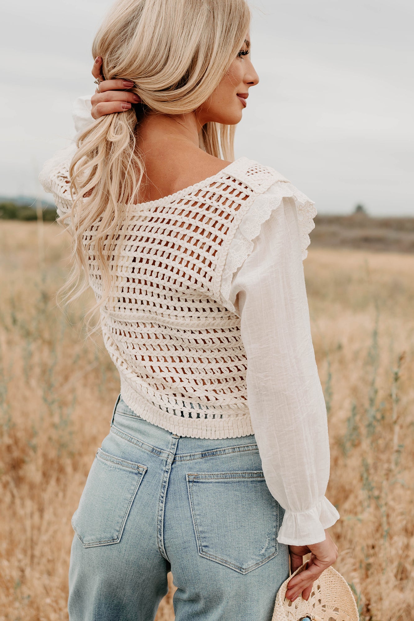 Grace & Flare Crochet Knit Blouse (Natural) - NanaMacs