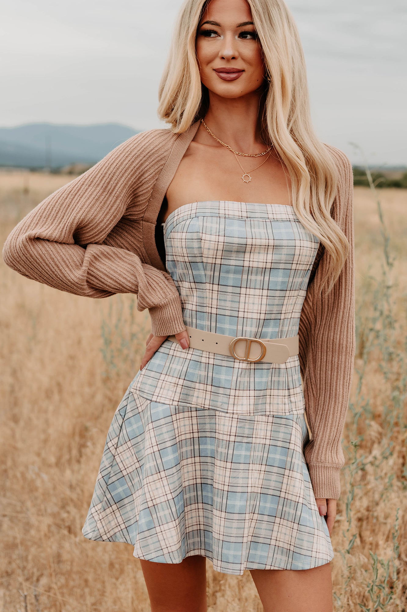 Women's Hold Me Here Strapless Plaid Mini Dress in Light Blue - Size M Women's Hold Me Here Strapless Plaid Mini Dress in Light Blue - Size M