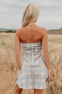 Women's Hold Me Here Strapless Plaid Mini Dress in Light Blue - Size M Women's Hold Me Here Strapless Plaid Mini Dress in Light Blue - Size M