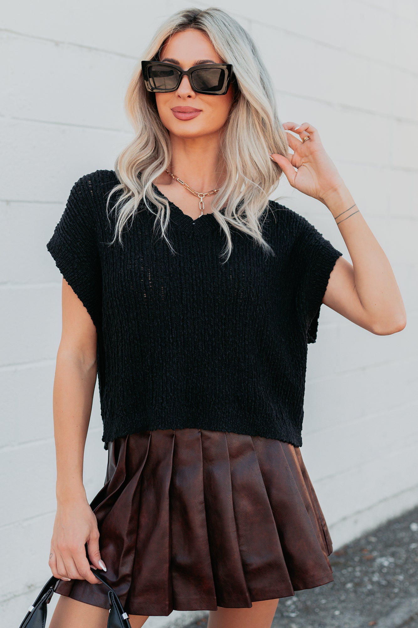 Coming Around Short Sleeve Sweater Top (Black) - NanaMacs