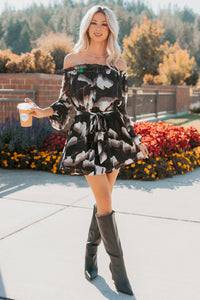 Chic Reign Off The Shoulder Mini Dress (Black Combo) - NanaMacs