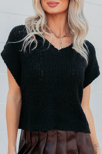 Coming Around Short Sleeve Sweater Top (Black) - NanaMacs