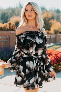 Chic Reign Off The Shoulder Mini Dress (Black Combo) - NanaMacs