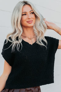 Coming Around Short Sleeve Sweater Top (Black) - NanaMacs