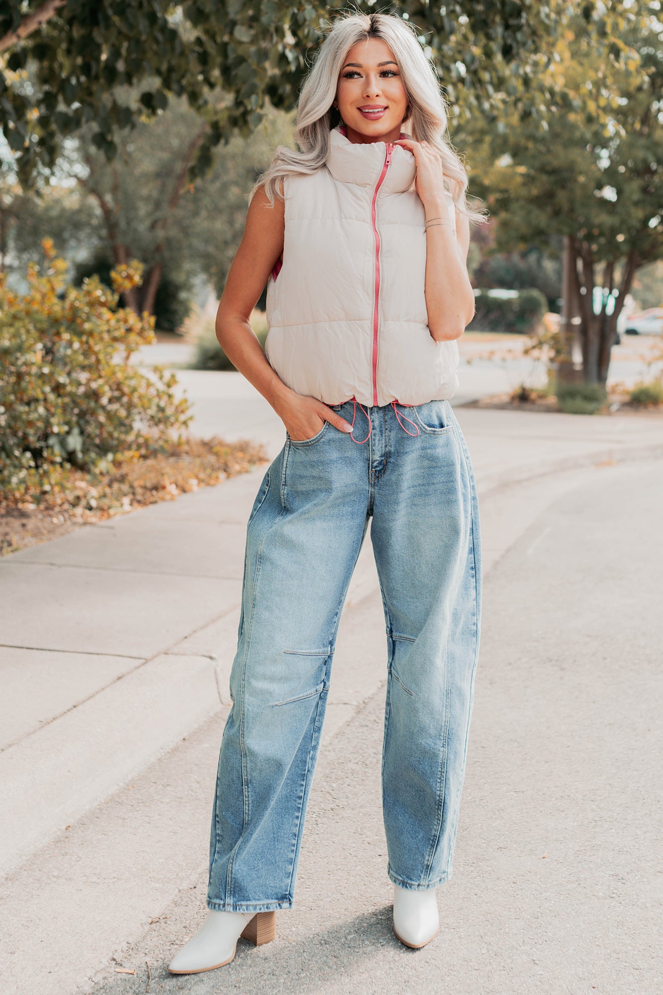 On The Reverse Side Reversible Puffer Vest (Hibiscus/Beige) - NanaMacs