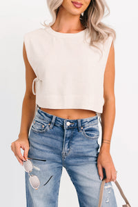 Simply Divided Sleeveless Side Tie Linen Top (Oatmeal) - NanaMacs