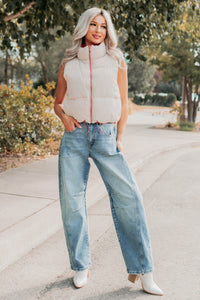 On The Reverse Side Reversible Puffer Vest (Hibiscus/Beige) - NanaMacs