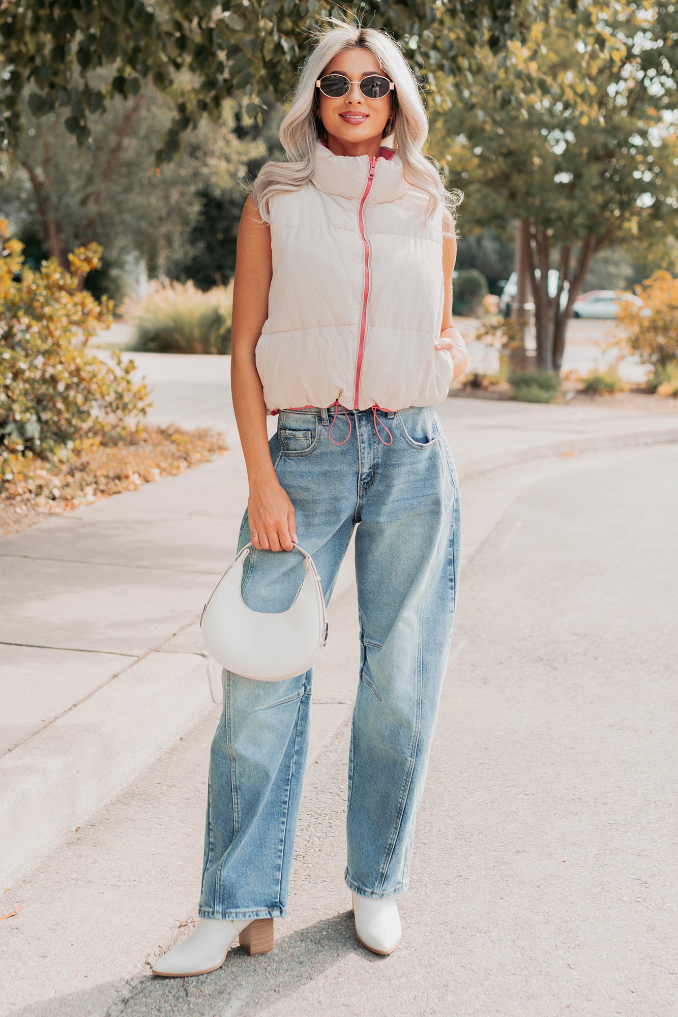 On The Reverse Side Reversible Puffer Vest (Hibiscus/Beige) - NanaMacs