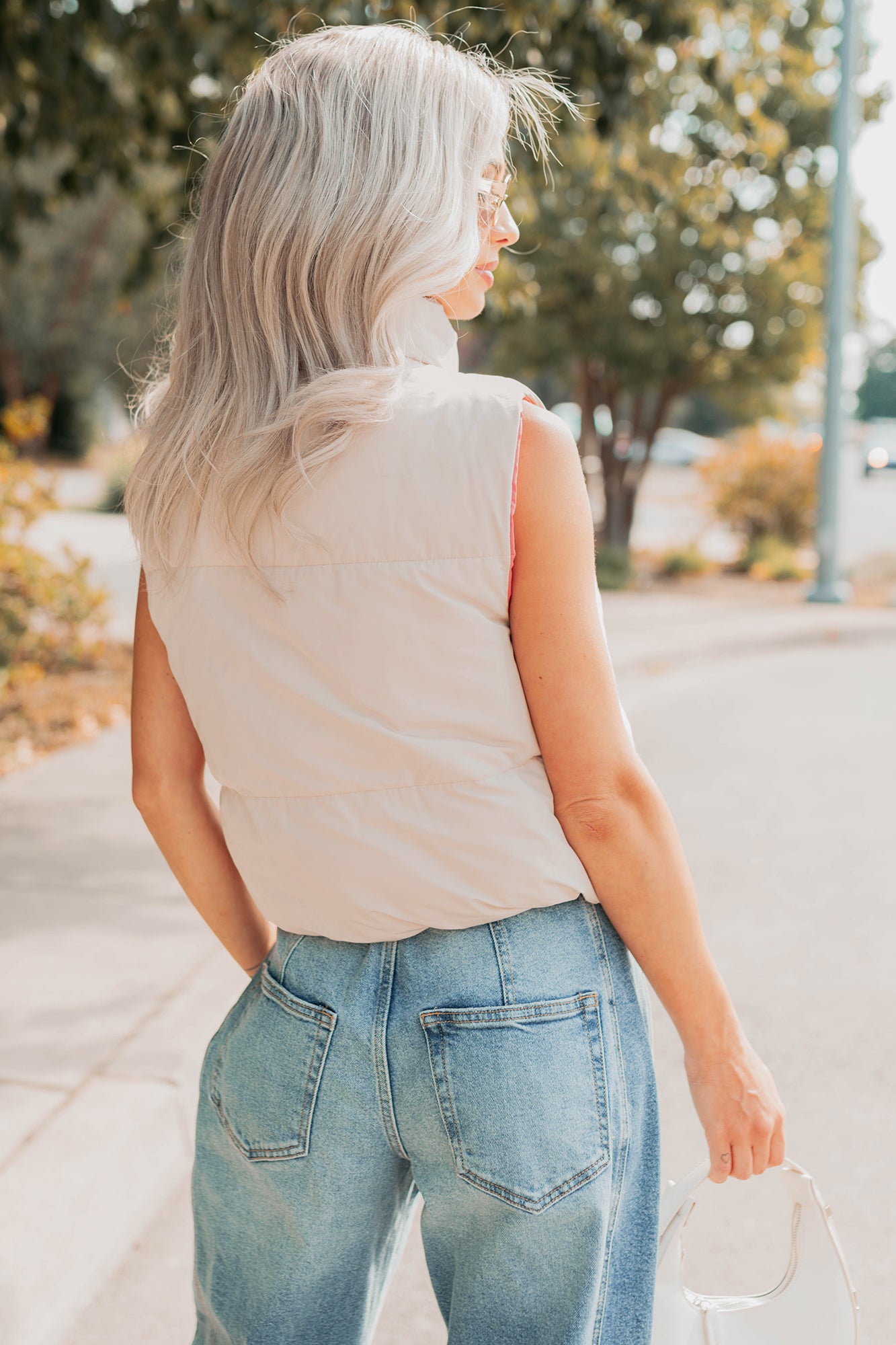 On The Reverse Side Reversible Puffer Vest (Hibiscus/Beige) - NanaMacs