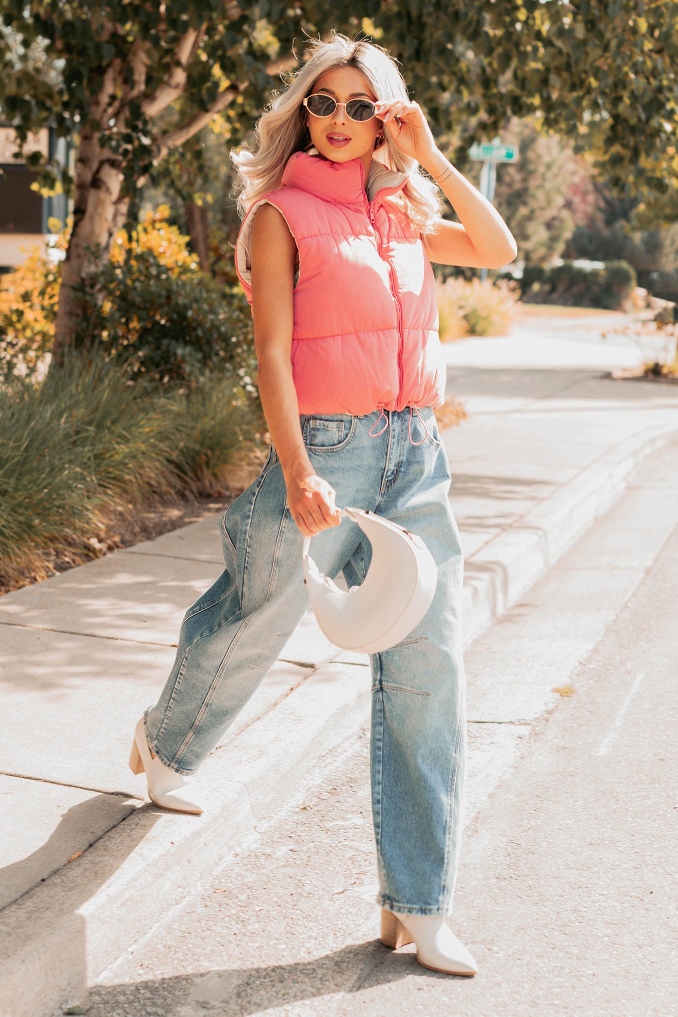 On The Reverse Side Reversible Puffer Vest (Hibiscus/Beige) - NanaMacs