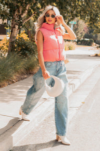 On The Reverse Side Reversible Puffer Vest (Hibiscus/Beige) - NanaMacs