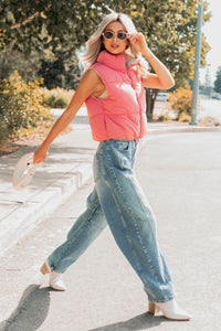 On The Reverse Side Reversible Puffer Vest (Hibiscus/Beige) - NanaMacs