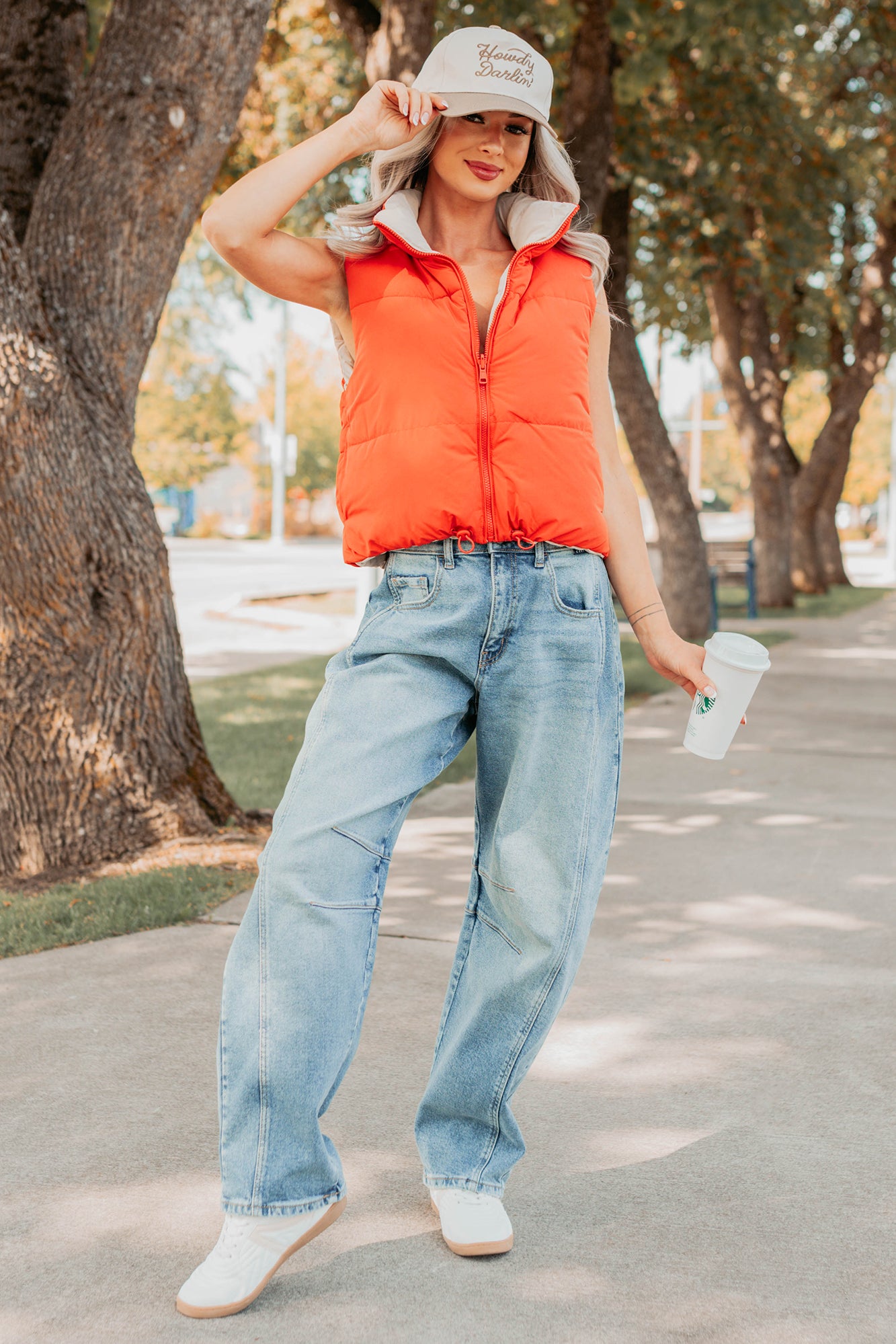 On The Reverse Side Reversible Puffer Vest (Tomato/Beige) - NanaMacs