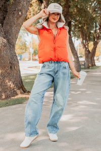 On The Reverse Side Reversible Puffer Vest (Tomato/Beige) - NanaMacs