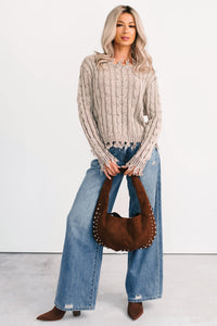 Unwritten Future Cable Knit Fringe Zenana Sweater (Mocha) - NanaMacs
