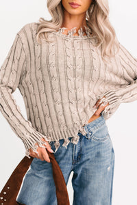 Unwritten Future Cable Knit Fringe Zenana Sweater (Mocha) - NanaMacs
