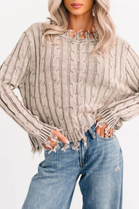 Unwritten Future Cable Knit Fringe Zenana Sweater (Mocha) - NanaMacs
