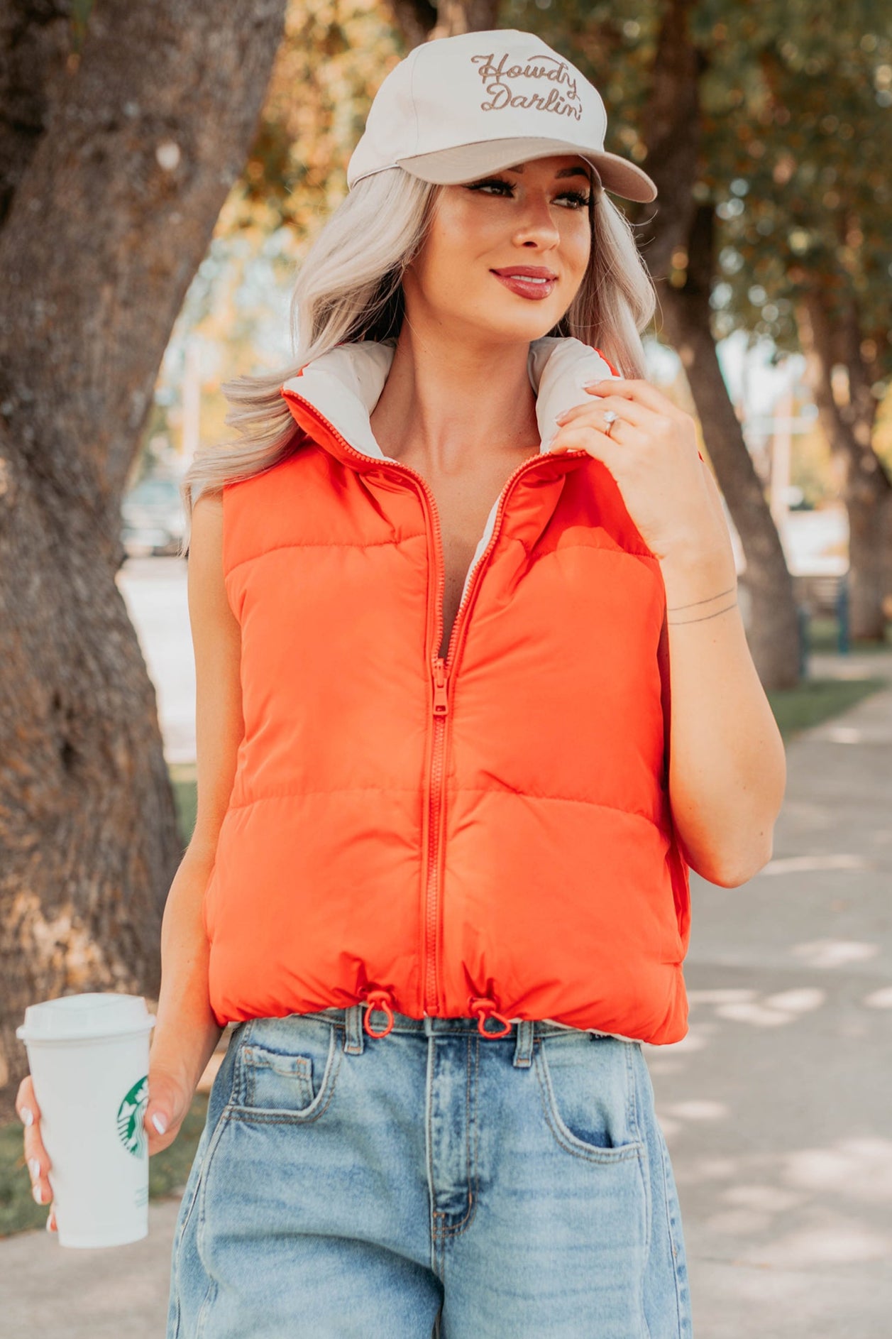 On The Reverse Side Reversible Puffer Vest (Tomato/Beige) - NanaMacs