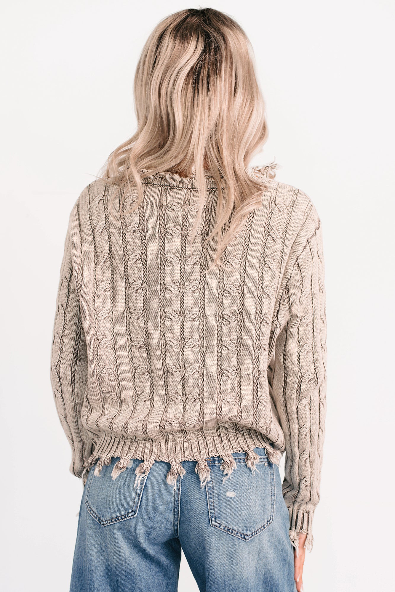 Unwritten Future Cable Knit Fringe Zenana Sweater (Mocha) - NanaMacs