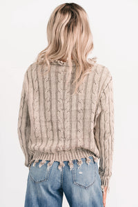 Unwritten Future Cable Knit Fringe Zenana Sweater (Mocha) - NanaMacs