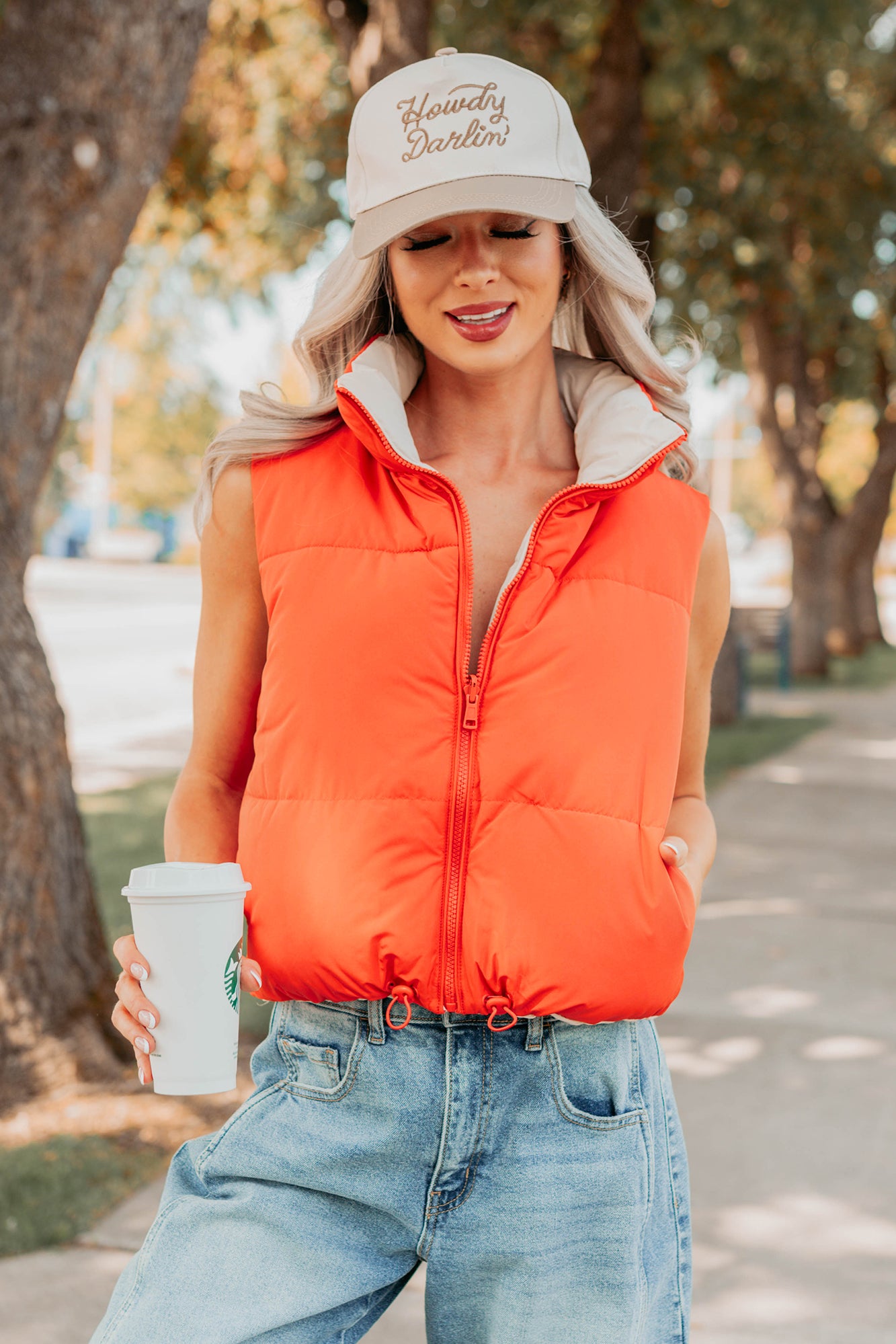 On The Reverse Side Reversible Puffer Vest (Tomato/Beige) - NanaMacs