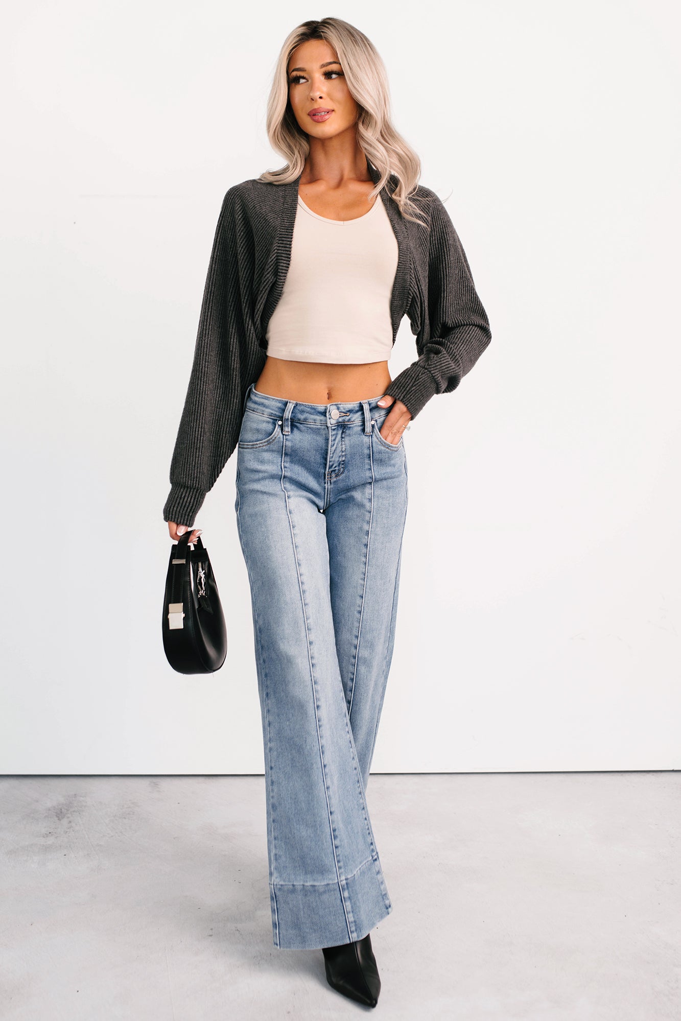 Lounge Cloud Ribbed Long Sleeve Shrug (Charcoal) - NanaMacs