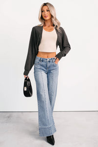 Lounge Cloud Ribbed Long Sleeve Shrug (Charcoal) - NanaMacs