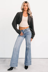 Lounge Cloud Ribbed Long Sleeve Shrug (Charcoal) - NanaMacs