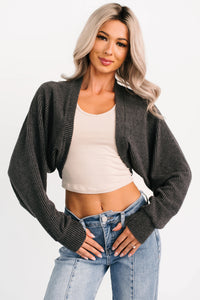 Lounge Cloud Ribbed Long Sleeve Shrug (Charcoal) - NanaMacs