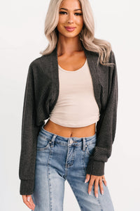 Lounge Cloud Ribbed Long Sleeve Shrug (Charcoal) - NanaMacs