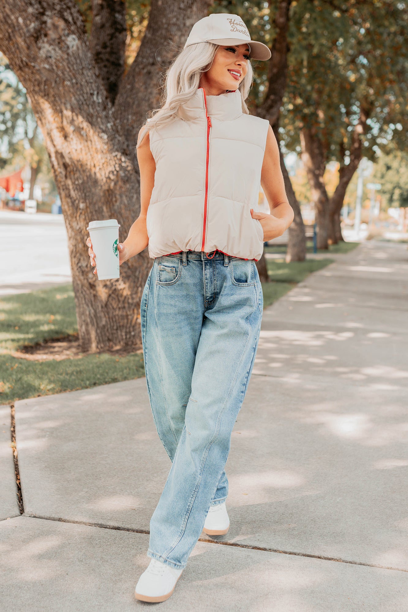 On The Reverse Side Reversible Puffer Vest (Tomato/Beige) - NanaMacs