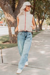 On The Reverse Side Reversible Puffer Vest (Tomato/Beige) - NanaMacs