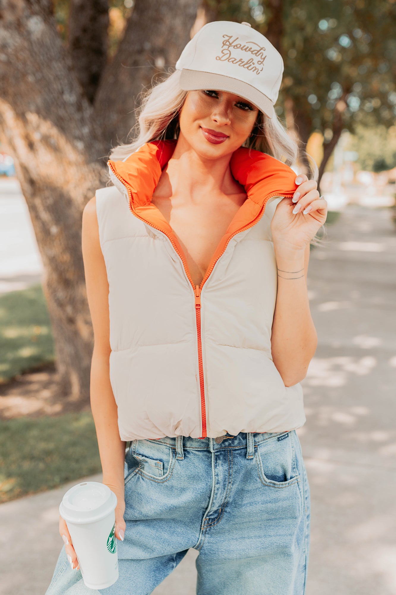 On The Reverse Side Reversible Puffer Vest (Tomato/Beige) - NanaMacs