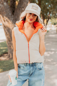 On The Reverse Side Reversible Puffer Vest (Tomato/Beige) - NanaMacs