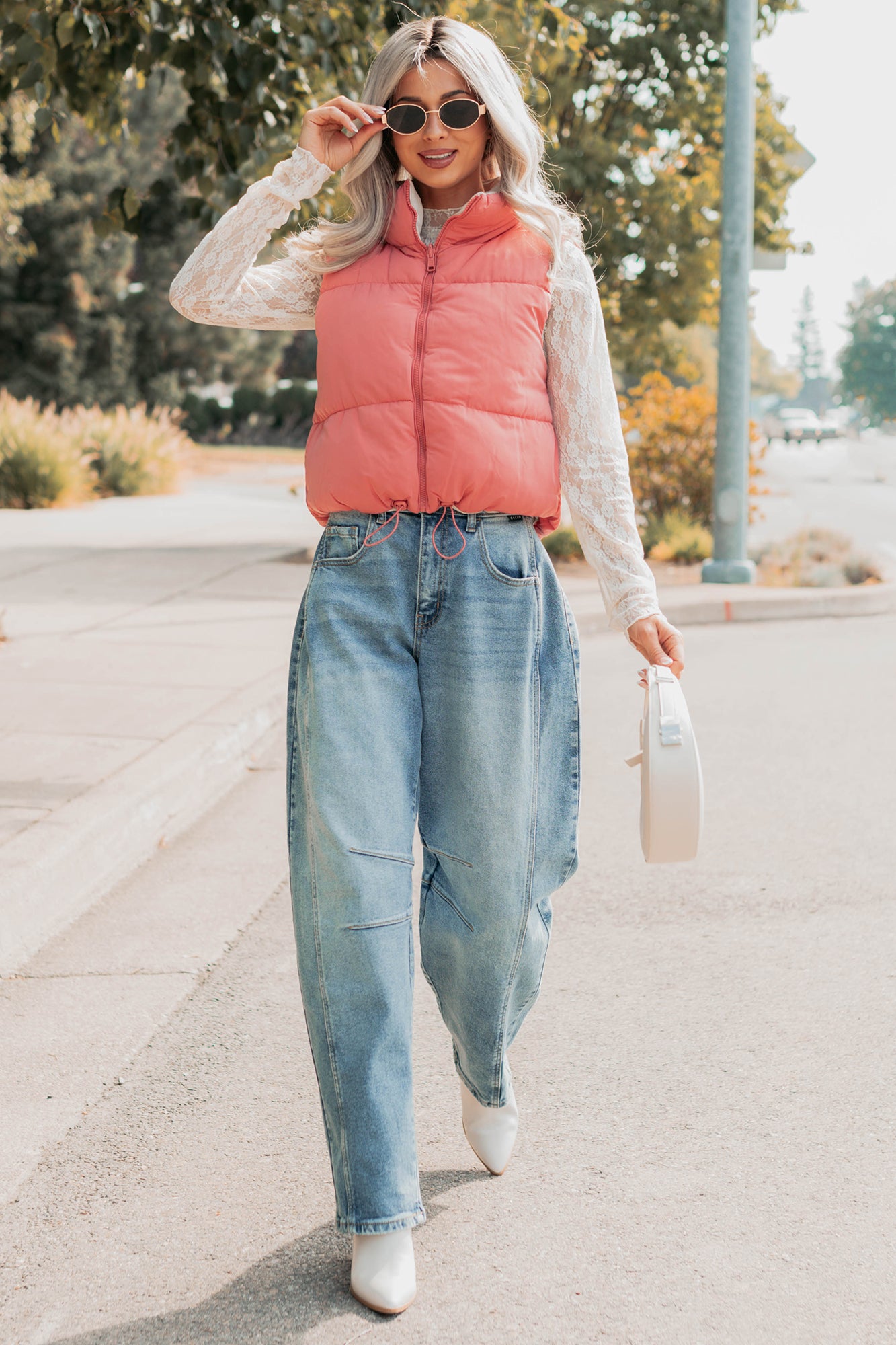 On The Reverse Side Reversible Puffer Vest (Hibiscus/Beige) - NanaMacs