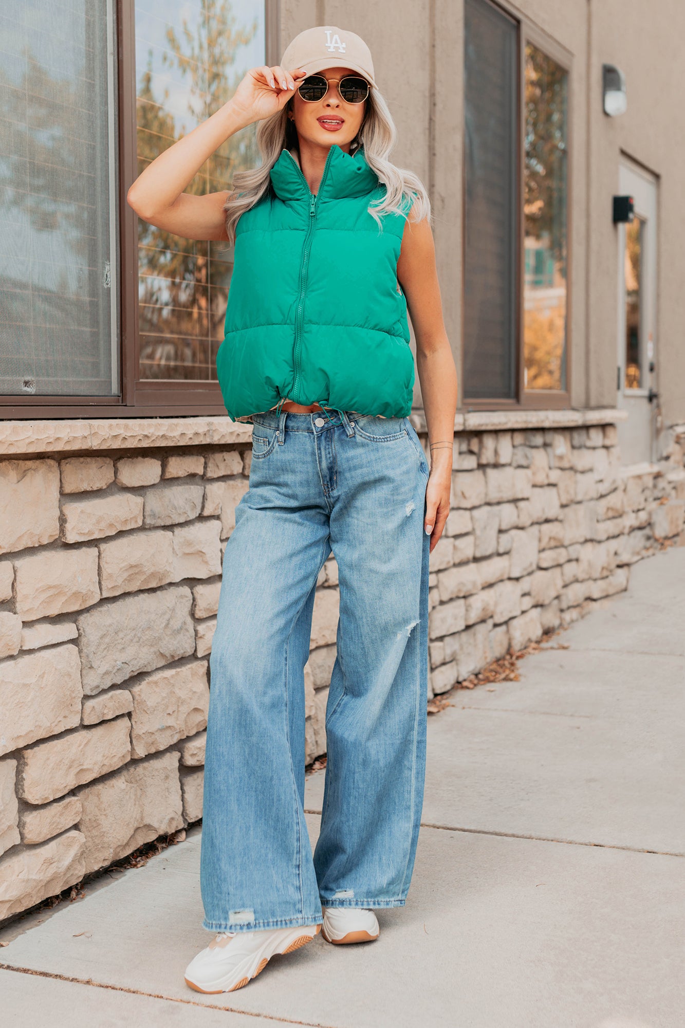 On The Reverse Side Reversible Puffer Vest (Green/Beige) - NanaMacs