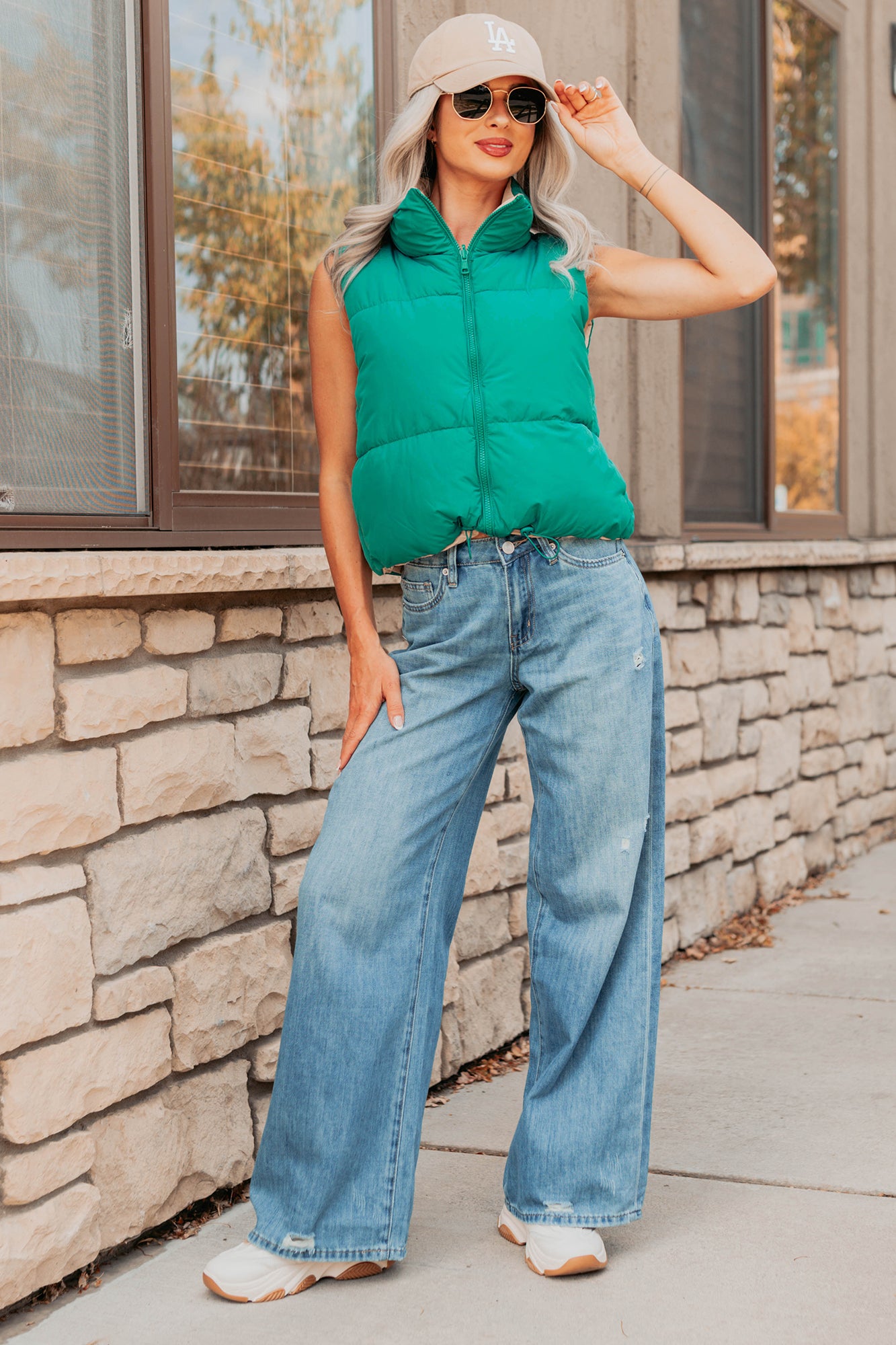 On The Reverse Side Reversible Puffer Vest (Green/Beige) - NanaMacs