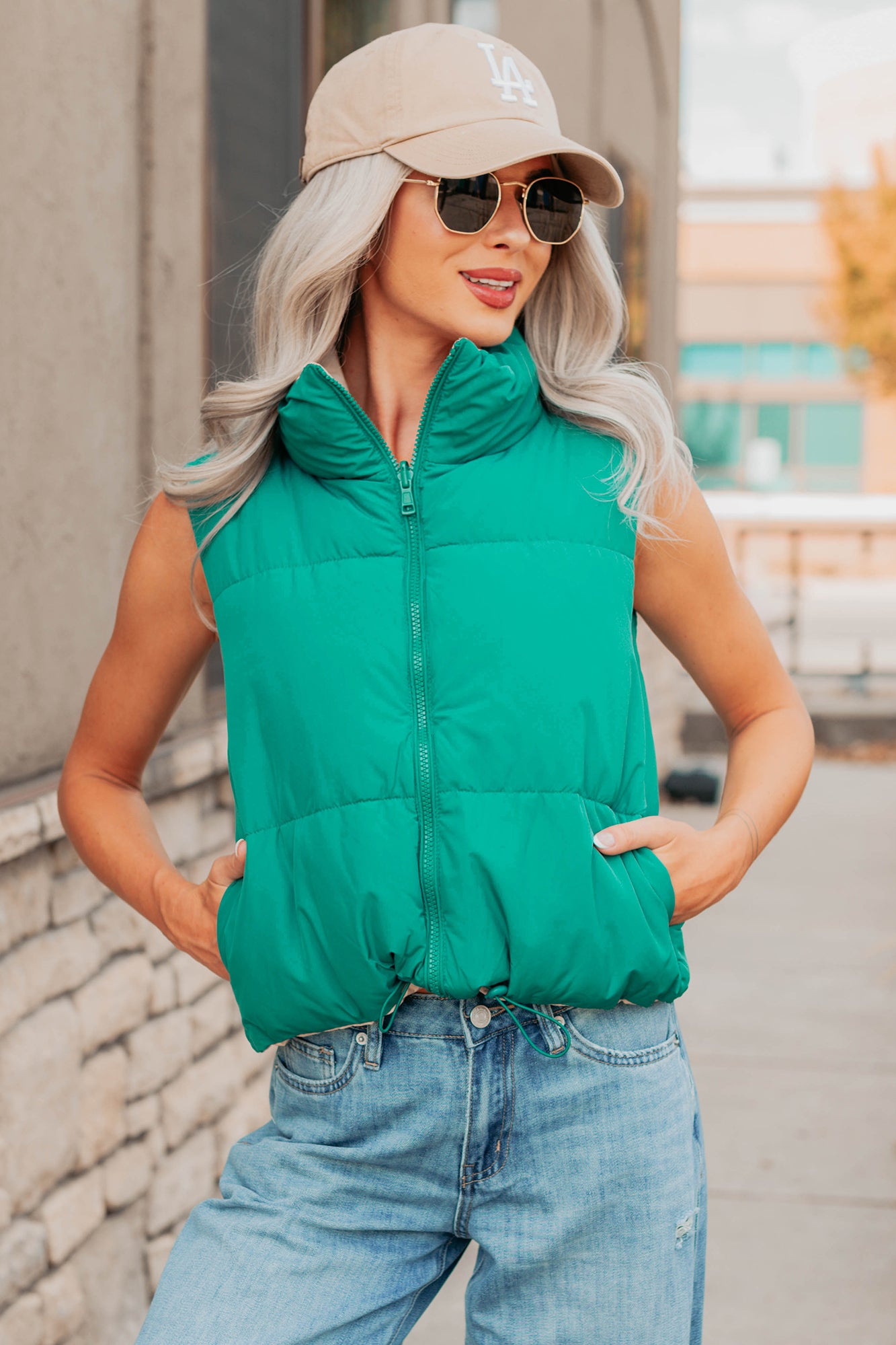 On The Reverse Side Reversible Puffer Vest (Green/Beige) - NanaMacs