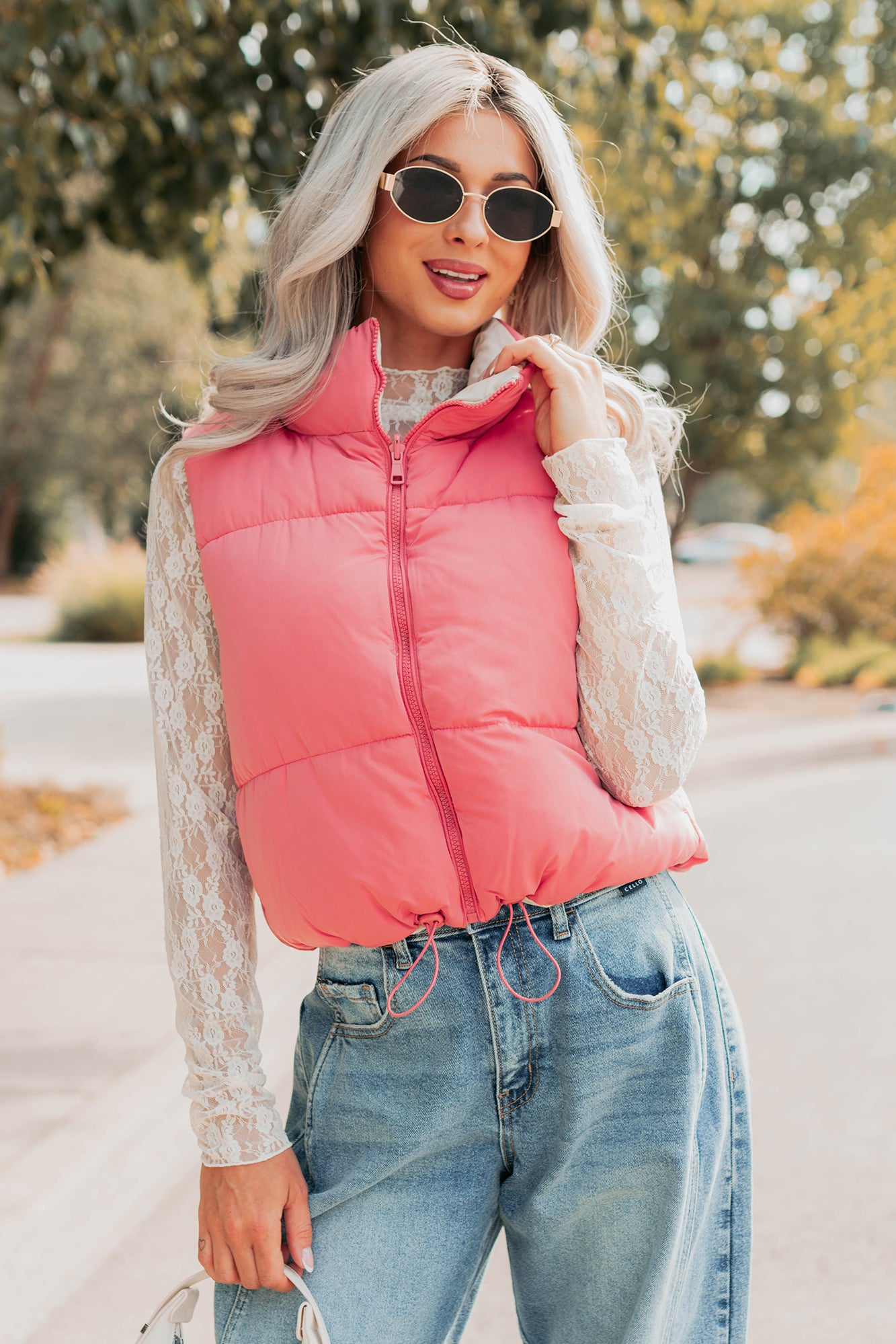 On The Reverse Side Reversible Puffer Vest (Hibiscus/Beige) - NanaMacs