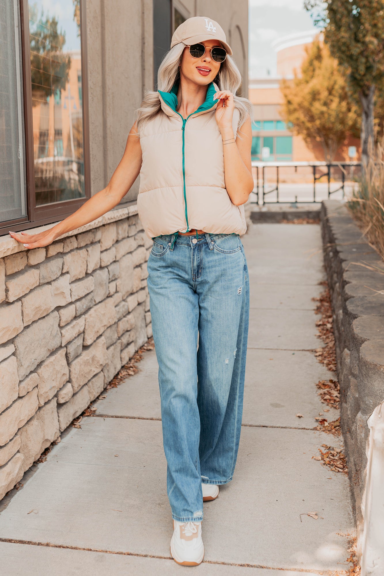 On The Reverse Side Reversible Puffer Vest (Green/Beige) - NanaMacs