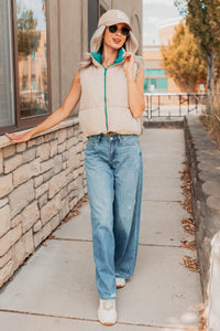 On The Reverse Side Reversible Puffer Vest (Green/Beige) - NanaMacs