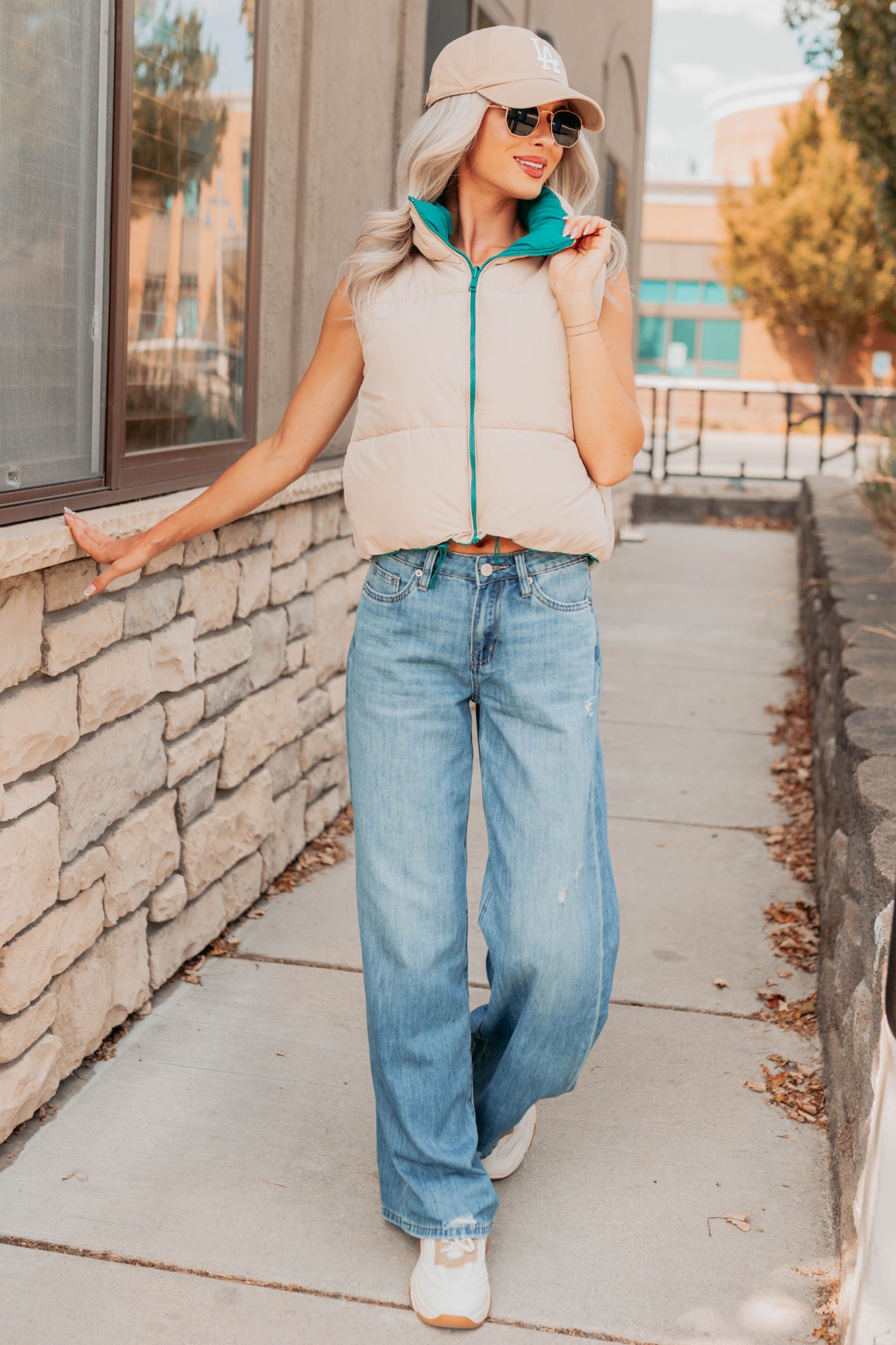 On The Reverse Side Reversible Puffer Vest (Green/Beige) · NanaMacs