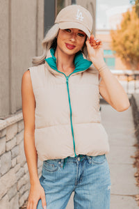 On The Reverse Side Reversible Puffer Vest (Green/Beige) - NanaMacs