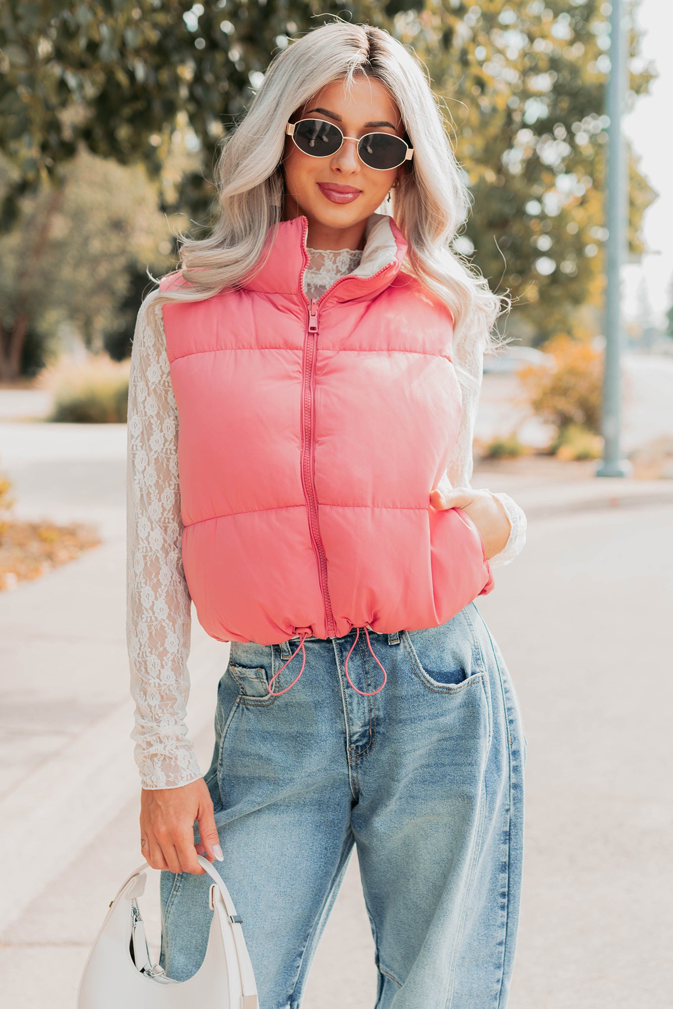 On The Reverse Side Reversible Puffer Vest (Hibiscus/Beige) - NanaMacs