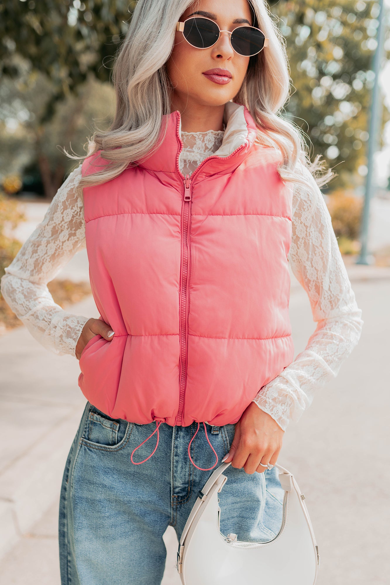 On The Reverse Side Reversible Puffer Vest (Hibiscus/Beige) - NanaMacs