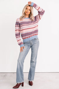Pure Sunshine Striped Knit Sweater (Pink/Blue/Wine) - NanaMacs